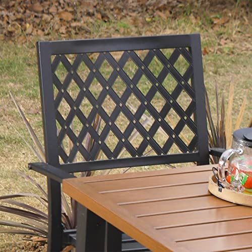 SUNSHINE VALLEY Patio Dining Sets 7 PCS, 6 x Patio Dining Rhombus Chairs Metal Material Teak Color Table Top Rectangular Dining Table with 1.57” Umbrella Hole for Outdoor Kitchen Lawn Garden,Deck.