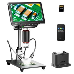 tomlov dm201 max digital microscope, 25mp hdmi microscope with 7 inch ips screen, bottom transmitted light, entire coin microscope,soldering microscope, 10″ stand, pc/tv compatible, 32gb