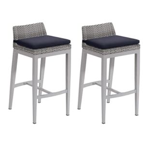 oxford garden argento bar stool – resin wicker argento – polyester grade aa cushion – group 1 – midnight blue cushions – 2 pack