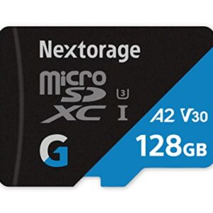 Nextorage Japan 128GB A2 V30 CL10 Micro SD Card, microSDXC Memory Card for Nintendo-Switch, Steam Deck, Smartphones, Gaming, Go Pro, 4K Video, UHS-I U3, up to 100MB/s, with Adapter (G-Series)