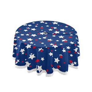 xigua patriotic star round tablecloth 60″ waterproof spillproof polyester fabric table cover with zipper umbrella hole for outdoor patio garden dining party