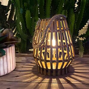 solar lantern outdoor-bamboo lamps patio waterproof rattan solar lanterns-natural auto on off lantern edison bulb light with handle for hanging table yard garden wedding home decoration
