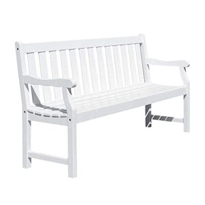 vifah v1627 atlantic painted 5ft baltic white acacia wooden bench for 3 seater in entry way, porch, balcony, deck, garden, patio, backyard, outdoor seating, 550 lbs capacity