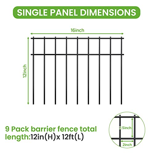 9 Pack 16x12-inch No-Dig Animal Barrier Fence, SOCBAZZAR Underground Dog Digging Barrier Fence with 2 inch Spike Spacing, Rustproof Metal Fence Defense for Outdoor Garden Yard, Black