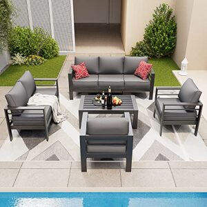 amopatio aluminum patio furniture set, 8 pieces modern patio conversation sets, outdoor sectional metal sofa with cushion and coffee table for balcony, garden, dark grey (included waterproof covers)