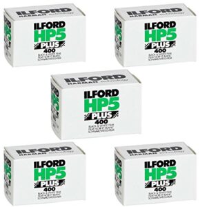 pack of 5 ilford 1574577 hp5 plus, black and white print film, 35 mm, iso 400, 36 exposures