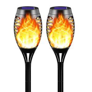 lazybuddy solar torch lights with flickering flame, mini 12led fire effect solar torches outdoor waterproof, solar powered christmas landscape decorative light for garden pathway lawn yard (2 pack)