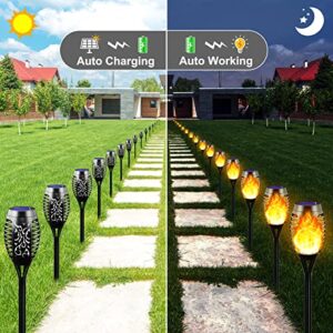 LazyBuddy Solar Torch Lights with Flickering Flame, Mini 12LED Fire Effect Solar Torches Outdoor Waterproof, Solar Powered Christmas Landscape Decorative Light for Garden Pathway Lawn Yard (2 Pack)