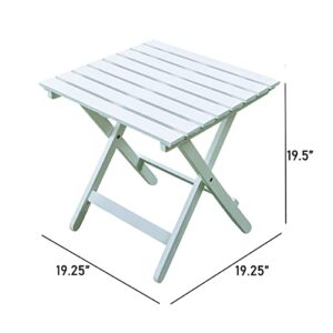 Merry Products Authentic Acacia Hardwood Compact Flat Folding Adirondack Slatted Side Table Outdoor Patio Furniture, White