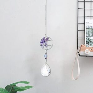 Jescrich Tree of Life Half Moon Purple Suncatcher Crystal Drop Prism Wall Hanging Ornaments for Window,Garden,Car,Home Decoration (Purple)