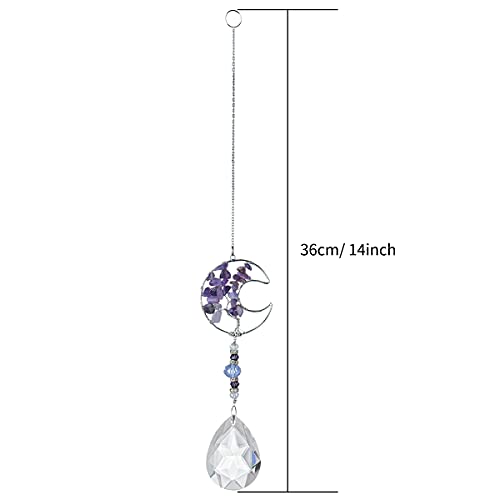 Jescrich Tree of Life Half Moon Purple Suncatcher Crystal Drop Prism Wall Hanging Ornaments for Window,Garden,Car,Home Decoration (Purple)