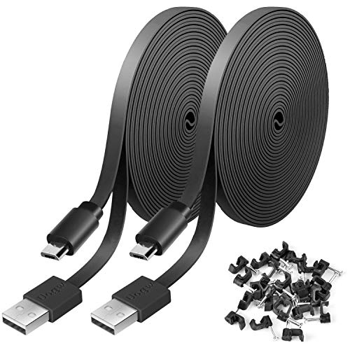 2 Pack 20FT Power Extension Cable Compatible with WyzeCam, Wyze Cam Pan, NestCam Indoor,Blink,Amazon Cloud Camera,USB to Micro USB Durable Charging and Data Sync Cord (Black)