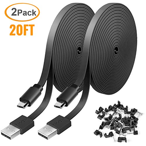 2 Pack 20FT Power Extension Cable Compatible with WyzeCam, Wyze Cam Pan, NestCam Indoor,Blink,Amazon Cloud Camera,USB to Micro USB Durable Charging and Data Sync Cord (Black)