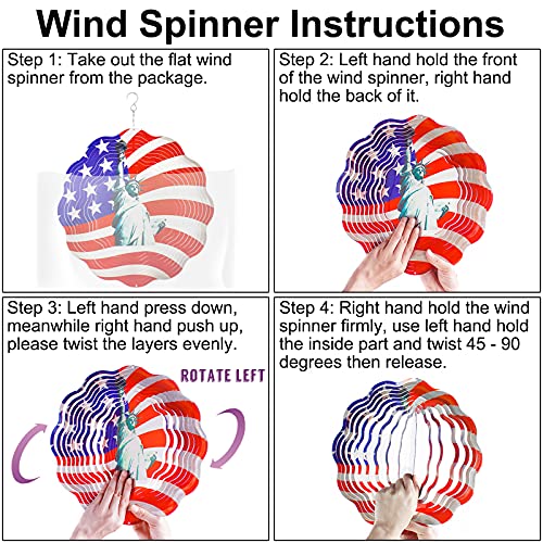 Metal Wind Spinners Outdoor Large,USA Statue of Liberty Craft Spinner Hanging Decor,12in Yard Ornaments 3D Kinetic Spinner,Patriotic American Flag Wind Spinner Gift,Wind Catchers & Spinners Garden Art