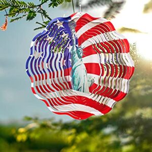 Metal Wind Spinners Outdoor Large,USA Statue of Liberty Craft Spinner Hanging Decor,12in Yard Ornaments 3D Kinetic Spinner,Patriotic American Flag Wind Spinner Gift,Wind Catchers & Spinners Garden Art