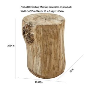 Ball & Cast Faux Wood Tree Stump Stool MgO Accent Side End Table Concrete Garden Stool, 16.94''H, Natural