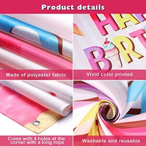 Ice Cream Birthday Party Backdrop Decorations Sweet Summer Ice Cream Party Favors for Kids Girls Boys Themed Happy Birthday Banner Baby Photography Background Photo Booth 70.8 x 43.3 inch