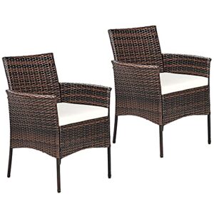 tangkula 2 pieces patio wicker chair, outdoor pe rattan armchairs with removable cushions, patio dining resin wicker chairs for garden, poolside, lawn, porch and backyard (mix brown)