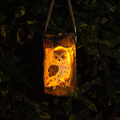 Solar Owl Garden Decorations LED Owl Hanging Lanterns Waterproof for Outdoor Decorative Owl in The Tree Owl Gifts for Owl Lovers Halloween Decor (Brown) …