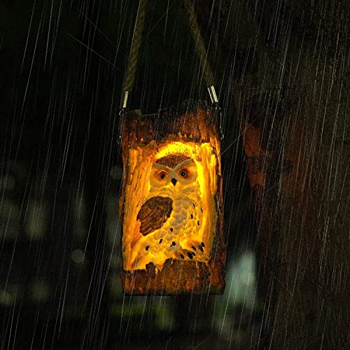 Solar Owl Garden Decorations LED Owl Hanging Lanterns Waterproof for Outdoor Decorative Owl in The Tree Owl Gifts for Owl Lovers Halloween Decor (Brown) …