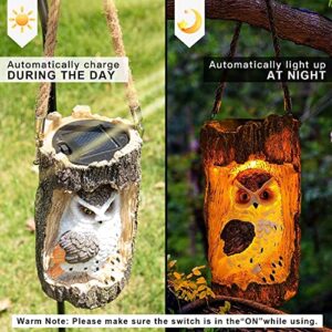 Solar Owl Garden Decorations LED Owl Hanging Lanterns Waterproof for Outdoor Decorative Owl in The Tree Owl Gifts for Owl Lovers Halloween Decor (Brown) …