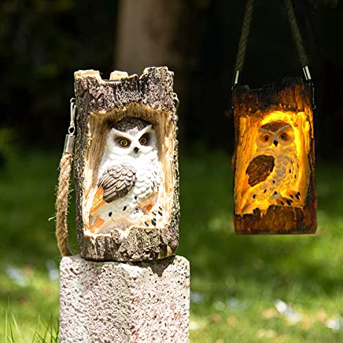 Solar Owl Garden Decorations LED Owl Hanging Lanterns Waterproof for Outdoor Decorative Owl in The Tree Owl Gifts for Owl Lovers Halloween Decor (Brown) …