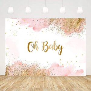 Sendy 7x5ft Oh Baby Backdrop for Girls Watercolor Pastel Photography Background Pink Clouds Gold Glitter Baby Shower Party Decorations Cake Table Banner Supplies Photo Studio Props