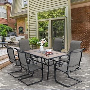 sophia & william patio dining set patio furniture set patio dining table wood like 60″ for 6 with patio dining c spring motion chair quick dry textilene support 350lbs for outdoor lawn garden backyard
