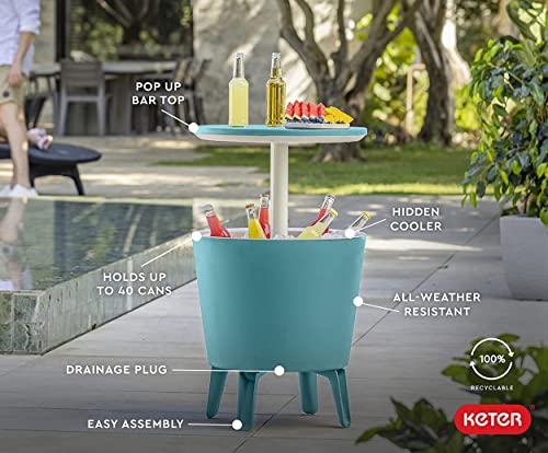 AYOGU1 Cool Bar Plastic Outdoor Ice Cooler Table Garden Furniture - Cream Blue