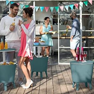 AYOGU1 Cool Bar Plastic Outdoor Ice Cooler Table Garden Furniture - Cream Blue