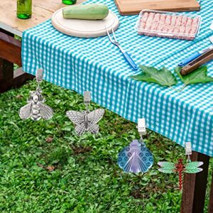 8 Pack Vintage Tablecloth Weights on Clip Hangers,Cast Iron Butterfly Dragonfly Ladybug Tablecloth Pendant for Outdoor Garden Party Picnic Table Covers