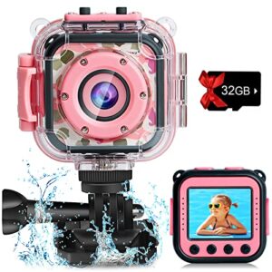 prograce kids camera waterproof gift toy – children digital video camera underwater camera for kids 1080p camcorder dv toddler camera for girls birthday learn camera pool toys age 3-14