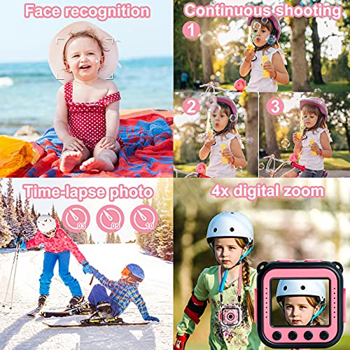 PROGRACE Kids Camera Waterproof Gift Toy - Children Digital Video Camera Underwater Camera for Kids 1080P Camcorder DV Toddler Camera for Girls Birthday Learn Camera Pool Toys Age 3-14