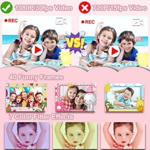 PROGRACE Kids Camera Waterproof Gift Toy - Children Digital Video Camera Underwater Camera for Kids 1080P Camcorder DV Toddler Camera for Girls Birthday Learn Camera Pool Toys Age 3-14