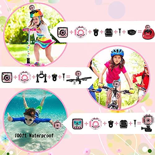 PROGRACE Kids Camera Waterproof Gift Toy - Children Digital Video Camera Underwater Camera for Kids 1080P Camcorder DV Toddler Camera for Girls Birthday Learn Camera Pool Toys Age 3-14