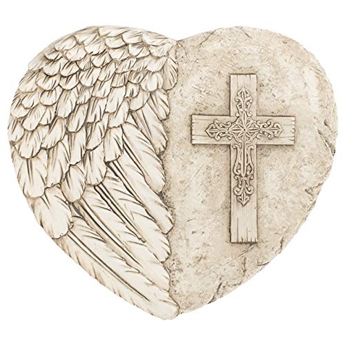 Napco Angel Wing Cross Grey 11 x 10 inch Resin Decorative Garden Stepping Stone