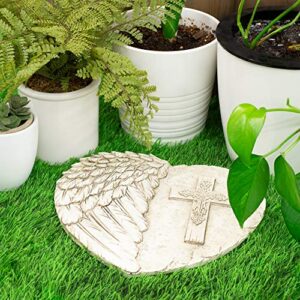 Napco Angel Wing Cross Grey 11 x 10 inch Resin Decorative Garden Stepping Stone