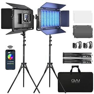gvm 1500d rgb led video light, 75w video lighting kit with bluetooth control, 2 packs led panel light for photography, youtube studio, video shooting, conference, 1128 led beads
