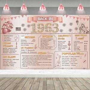 darunaxy rose gold back in 1963 banner, happy 60th birthday party decorations 60 year old backdrop party supplies pink and gold vintage 1963 birthday poster for girls photography background for women