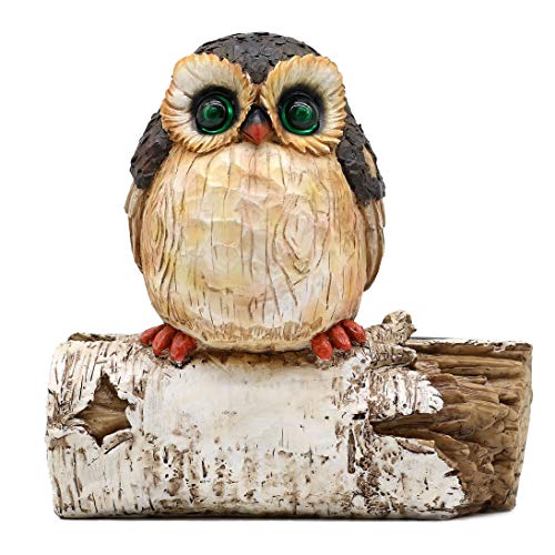 LINSBO Tree Hugger Statues Fake Owl Garden Decor, Polyresin Outdoor Whimsical Tree Sculpture Peeker Yard Art with Solar LED Eyes Lights