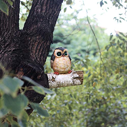 LINSBO Tree Hugger Statues Fake Owl Garden Decor, Polyresin Outdoor Whimsical Tree Sculpture Peeker Yard Art with Solar LED Eyes Lights