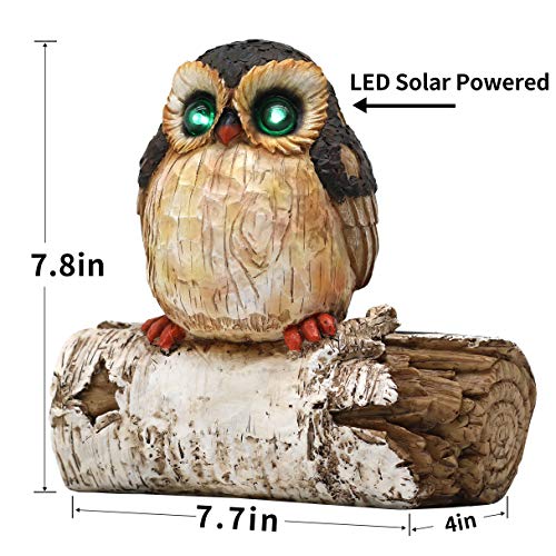 LINSBO Tree Hugger Statues Fake Owl Garden Decor, Polyresin Outdoor Whimsical Tree Sculpture Peeker Yard Art with Solar LED Eyes Lights