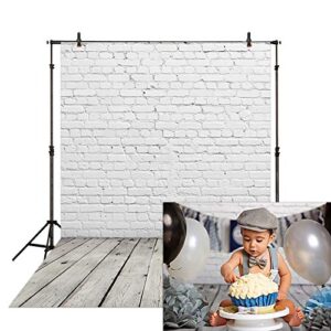 allenjoy fabric 5x7ft white brick wall with wooden floor photography backdrops photo background for newborn baby photoshoot photographer props