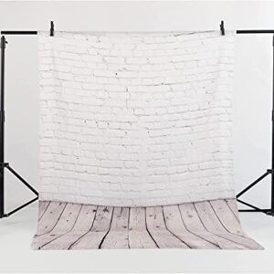 Allenjoy Fabric 5x7FT White Brick Wall with Wooden Floor Photography Backdrops Photo Background for Newborn Baby Photoshoot Photographer Props