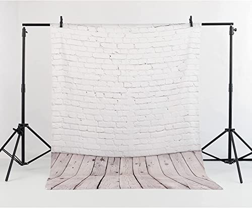 Allenjoy Fabric 5x7FT White Brick Wall with Wooden Floor Photography Backdrops Photo Background for Newborn Baby Photoshoot Photographer Props