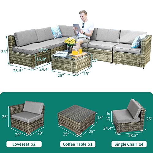 YITAHOME 7 Piece Outdoor Patio Furniture Sets, Garden Conversation Wicker Sofa Set, and Patio Sectional Furniture Sofa Set with Coffee Table and Cushion for Lawn, Backyard, and Poolside, Gray Gradient