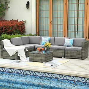 YITAHOME 7 Piece Outdoor Patio Furniture Sets, Garden Conversation Wicker Sofa Set, and Patio Sectional Furniture Sofa Set with Coffee Table and Cushion for Lawn, Backyard, and Poolside, Gray Gradient