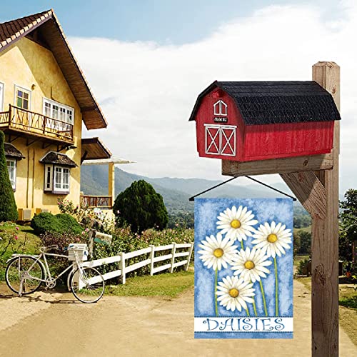 LAYOER home Garden Flag 12.5 x 18 inch Small White Daisies Flower Blue Spring Summer Double Sided Farmhouse Yard Outdoor Banner