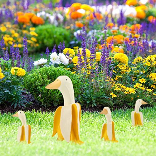 4 Pcs Banana Duck Statue Creative Resin Banana Duck Sculpture Funny Whimsical Banana Duck Yard Art for Outdoor Home Garden Lawn Patio Office Porch Cute Duck Decor Housewarming Gifts