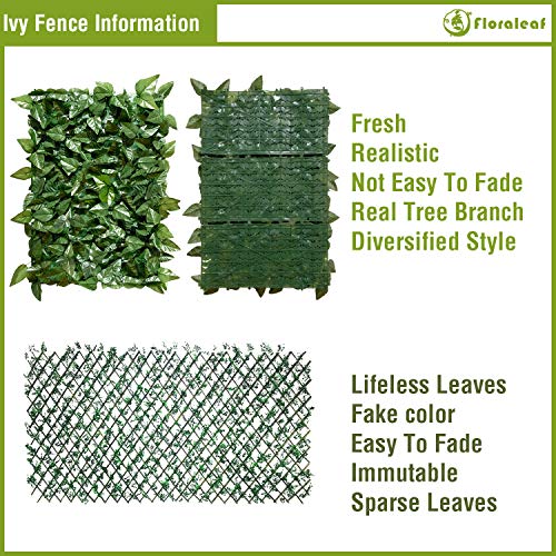 FLORALEAF Artificial Faux Ivy Privacy Fence Screen Hedges Trellis Leaves Panels with Mesh Backing Vine Decoration Natural Looking for Outdoor Decor, Garden, Yard, 39"x117", 4 Packs